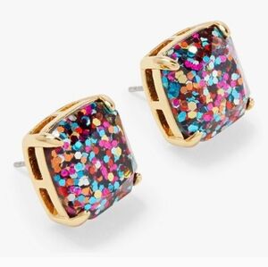 Kate Spade Colorful Glitter Square Stud Earrings With Dust Bag, NWT